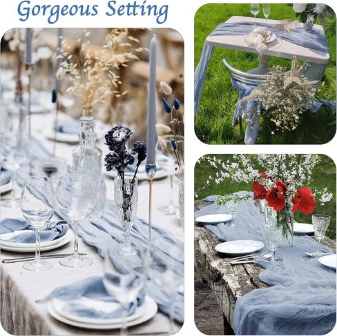 12 Pack 10Ft Dusty Blue Cheesecloth Table Runner 35x120 Inch Gauze Table Runner Rustic Table Runner Long Table Runner for Wedding Decor Gender Reveal Decor Wedding Decorations Tea Party Decorations in Saudi Arabia