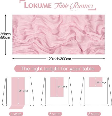 LOKUME 16 قطعة من القماش القطني الوردي الفاتح مفرش طاولة شاش بطول 10 أقدام مقاس 35 × 120 بوصة من قماش الجبن مفرش طاولة بوهو ديكور ريفي لحفلات الزفاف وحفلات الزفاف وعيد الشكر وعيد الميلاد in Kuwait