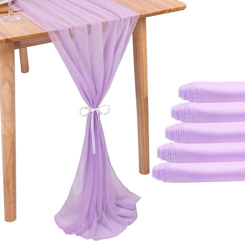 ruiyok 5 حزم لافندر الشيفون الجدول عداء 30 × 120 بوصة نسيج شفاف رومانسي لديكورات الزفاف، 10ft دش الطفل وعيد ميلاد حزب كعكة الجدول الزينة in Kuwait