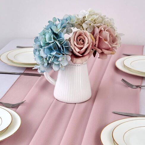 yuhx 2 حزمة مفرش طاولة شيفون بطول 29 × 120 بوصة، مفارش طاولة زفاف باللون الأزرق الفاتح، ديكور زفاف رومانسي وديكورات الحفلات (أزرق فاتح، عبوتان) in Kuwait