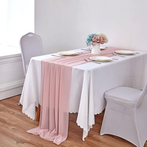 yuhx 2 حزمة مفرش طاولة شيفون بطول 29 × 120 بوصة، مفارش طاولة زفاف باللون الأزرق الفاتح، ديكور زفاف رومانسي وديكورات الحفلات (أزرق فاتح، عبوتان) in Kuwait