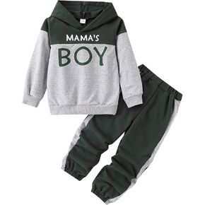 مجموعة ملابس خريفية مكونة من قطعتين مكونة من بلوزة بقلنسوة وأحرف ملونة للأطفال الصغار وسروال طويل كاجوال in Kuwait