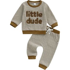 Nyapruwe Toddler Baby Boy Fall Winter Clothes Stripe Letter Embroidery Sweatshirt Tops Pants Set Casual Infant Outfits in Kuwait
