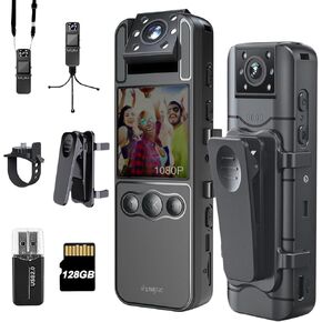 128G4K Body Cam with 180°Rotating Lens,Bike Camera with Audio and Video Recording,Sport Camera with 6hrs Battery,Night Vision,Wearable Cam for Pet,Office,Security Police Law Enforcement (H82-4K-128G) in Kuwait