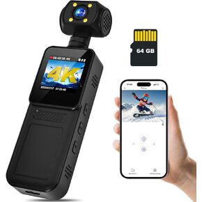 4K Body Camera with WiFi Support Night Vision and 180° Rotatable Lens Mini Wearable Pocket Camera Video & Audio Pocket Body Cam for Outdoor Sport, Bike, Travel Personal Civilians (64GB) in Kuwait