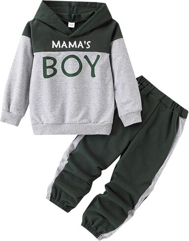 مجموعة ملابس خريفية مكونة من قطعتين مكونة من بلوزة بقلنسوة وأحرف ملونة للأطفال الصغار وسروال طويل كاجوال in Kuwait