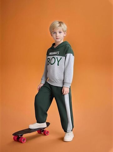 مجموعة ملابس خريفية مكونة من قطعتين مكونة من بلوزة بقلنسوة وأحرف ملونة للأطفال الصغار وسروال طويل كاجوال in Kuwait