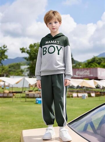 مجموعة ملابس خريفية مكونة من قطعتين مكونة من بلوزة بقلنسوة وأحرف ملونة للأطفال الصغار وسروال طويل كاجوال in Kuwait