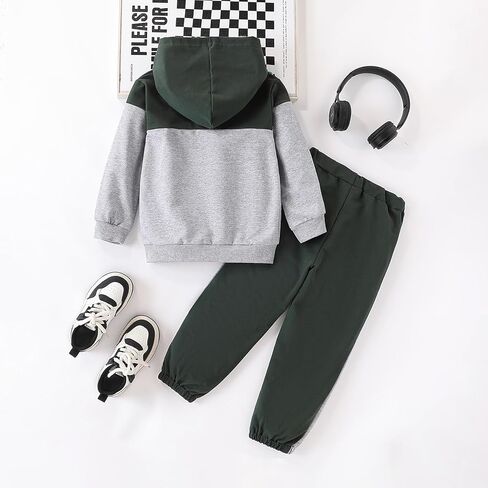 مجموعة ملابس خريفية مكونة من قطعتين مكونة من بلوزة بقلنسوة وأحرف ملونة للأطفال الصغار وسروال طويل كاجوال in Kuwait