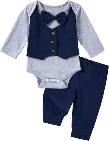 Baby Boy Clothes Gentleman Long Sleeve Romper Top and Pants Baby Boy Fall Winter Outfits 0-12M in Kuwait