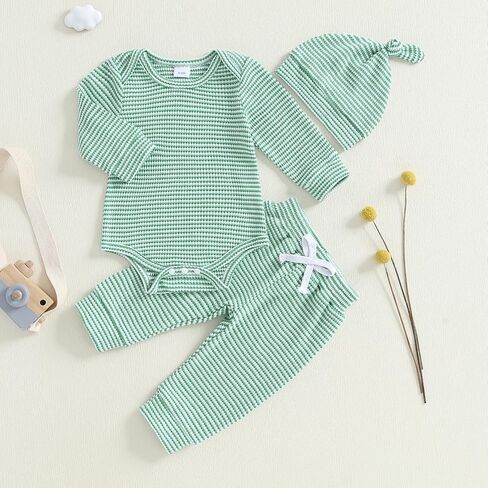 Murnouche Newborn Baby Boy Clothes 0 3 6 12 18 Months Ribbed Knitted Romper Pants with Hat Fall Winter Outfits in Kuwait