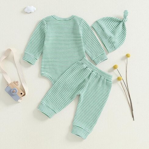 Murnouche Newborn Baby Boy Clothes 0 3 6 12 18 Months Ribbed Knitted Romper Pants with Hat Fall Winter Outfits in Kuwait