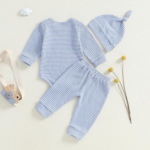 ملابس Murnouche للأطفال حديثي الولادة 0 3 6 12 18 شهرًا سروال رومبير محبوك مضلع مع قبعة ملابس خريف وشتاء in Kuwait