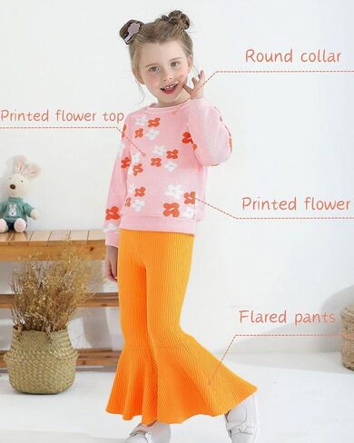 طفلة جرس قيعان وتتسابق الأزهار متماسكة Crewneck بلوزات وسراويل مضيئة مجموعة طفل 2 قطعة ملابس الخريف الشتاء in Kuwait