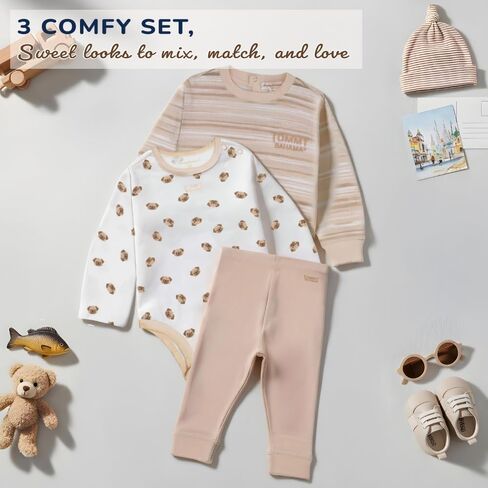 Tommy Bahama Baby 3-Piece 100% Cotton Set - Long Sleeve Shirt, Onesie, and Pants Bundle for Infants and Babies in Saudi Arabia
