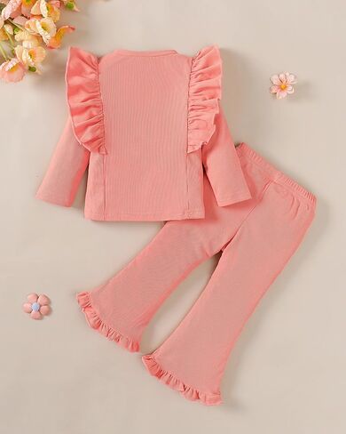 ملابس Jecson للفتيات الصغيرات: مجموعة ملابس قطنية ناعمة وبلوزات بأكمام مكشكشة وسراويل زهرية لطيفة للمنزل في الهواء الطلق 6M-6Y in Kuwait