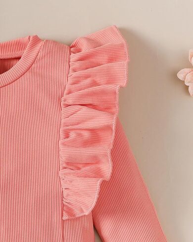 ملابس Jecson للفتيات الصغيرات: مجموعة ملابس قطنية ناعمة وبلوزات بأكمام مكشكشة وسراويل زهرية لطيفة للمنزل في الهواء الطلق 6M-6Y in Kuwait