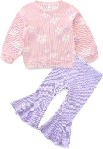 طفلة جرس قيعان وتتسابق الأزهار متماسكة Crewneck بلوزات وسراويل مضيئة مجموعة طفل 2 قطعة ملابس الخريف الشتاء in Kuwait