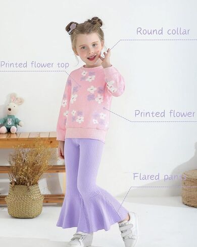 طفلة جرس قيعان وتتسابق الأزهار متماسكة Crewneck بلوزات وسراويل مضيئة مجموعة طفل 2 قطعة ملابس الخريف الشتاء in Kuwait