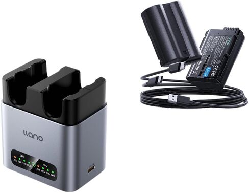 llano EN-EL15C Camera Power Set – 20W Dual-Port CNC Aluminum Fast Charger + 2× 2400mAh USB-C Rechargeable Batteries for Nikon Z8, Z6III, Z7II, Zf, D850, D750, D500, and More in Saudi Arabia