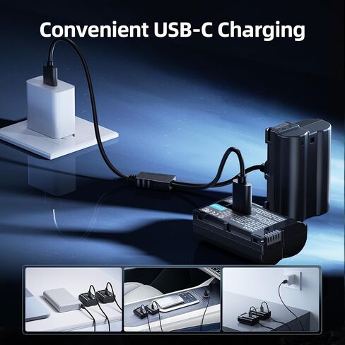 llano EN-EL15C Camera Power Set – 20W Dual-Port CNC Aluminum Fast Charger + 2× 2400mAh USB-C Rechargeable Batteries for Nikon Z8, Z6III, Z7II, Zf, D850, D750, D500, and More in Saudi Arabia