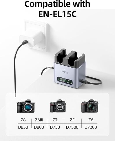 llano EN-EL15C Camera Power Set – 20W Dual-Port CNC Aluminum Fast Charger + 2× 2400mAh USB-C Rechargeable Batteries for Nikon Z8, Z6III, Z7II, Zf, D850, D750, D500, and More in Saudi Arabia