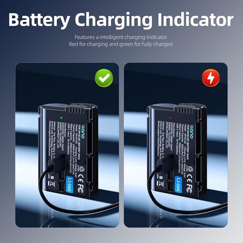 llano EN-EL15C Camera Power Set – 20W Dual-Port CNC Aluminum Fast Charger + 2× 2400mAh USB-C Rechargeable Batteries for Nikon Z8, Z6III, Z7II, Zf, D850, D750, D500, and More in Saudi Arabia
