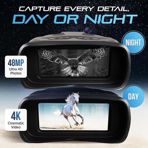 نظارات الرؤية الليلية LUNAREX 4K للبالغين - مناظير رؤية ليلية رقمية مع تكبير رقمي 8X، بطاقة 32 جيجابايت، شاشة LCD 3 بوصات - نظارات الأشعة تحت الحمراء القابلة لإعادة الشحن بتصميم الذئب يمكنها حفظ فيديو الصور للتخييم والمشي لمسافات طويلة in Kuwait