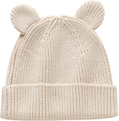 Hadetoto Cotton Baby Beanie Winter Knitted Hat with Bear Ear for Infant Toddler Boys Girls Soft Warm Skull Cap in Kuwait