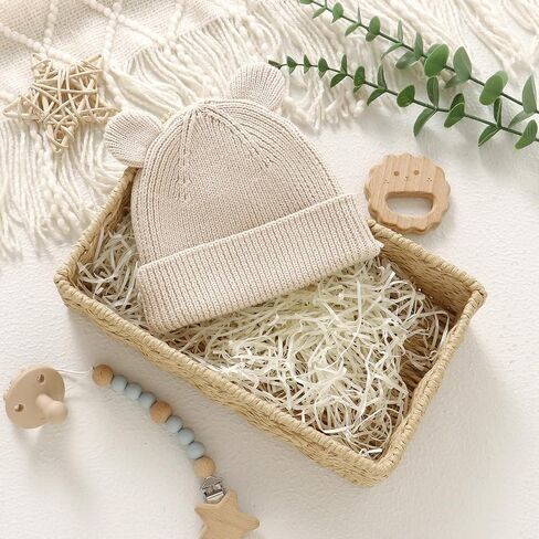 Hadetoto Cotton Baby Beanie Winter Knitted Hat with Bear Ear for Infant Toddler Boys Girls Soft Warm Skull Cap in Kuwait