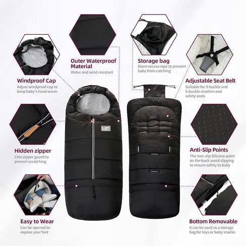 LAT Baby Warm Bunting Bag Universal,Extended and Removable,Stroller Sleeping Bag Cold Weather,Waterproof Toddler Footmuff in Kuwait