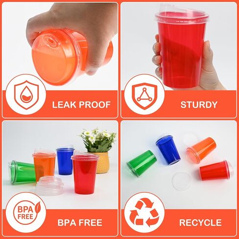 12 Oz Kids Cups, Spill Proof Reusable Cups, BPA-Free, 4 Colours Assorted Perfect for Party(20 Count) in Saudi Arabia