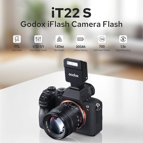 GODOX iT22 S iT22-S TTL Mini Flash for Sony, 700 Full Power Flashes, 1.5s Recycling Time, 6 Stops (1/32 to 1/1 Power), Built-in 300mAh Battery, with Magnetic Spreader&Color Filter in Saudi Arabia