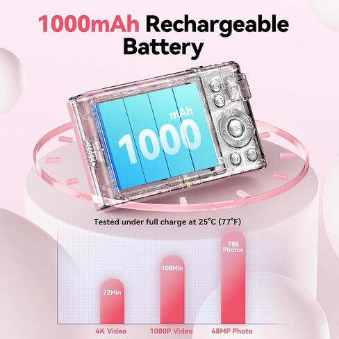 Digital Camera 4K for Kids: 48MP Pink Camera for Teens Photography - Christmas Birthday Gifts for Girls - 16X Zoom Shoot for Vlogging - Compact Camera for 6 7 8 9 10 Years Old- Toys for Toddler in Saudi Arabia