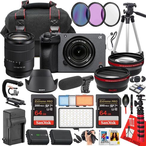 Sony FX30 Digital Cinema Camera with Sony E 18-135mm f/3.5-5.6 OSS Lens + 128 GB Memory + Microphone + LED Light + More (34pc Bundle) (Renewed) in Kuwait