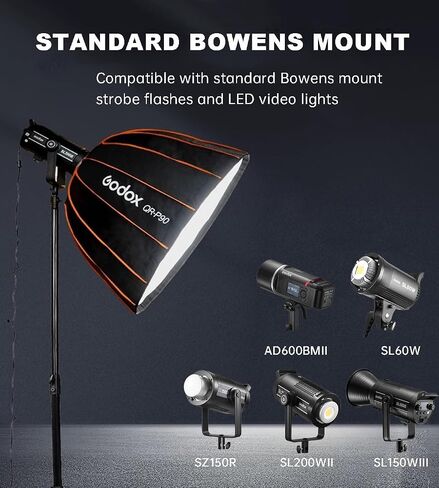 Godox Quick Release Parabolic Softbox,QR-P90 35.4"/90cm Portable Bowens Mount Soft Box with Honeycomb Grid,Carry Bag,Front/Inner Diffuser for Photography Studio Portrait Live Streaming Video Shooting in Saudi Arabia