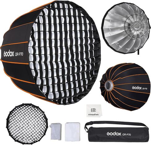 Godox Quick Release Parabolic Softbox,QR-P90 35.4"/90cm Portable Bowens Mount Soft Box with Honeycomb Grid,Carry Bag,Front/Inner Diffuser for Photography Studio Portrait Live Streaming Video Shooting in Saudi Arabia
