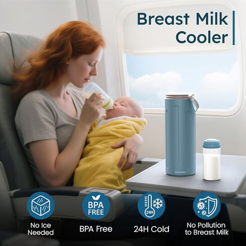 Portable Breast Milk Cooler for Travel, 22oz Large Capacity Breastmilk Chiller for Working Moms, 360° Cooling Keeps Milk Chilled 24 Hours, Includes 2 Baby Bottles, Breastfeeding Essentials in Saudi Arabia