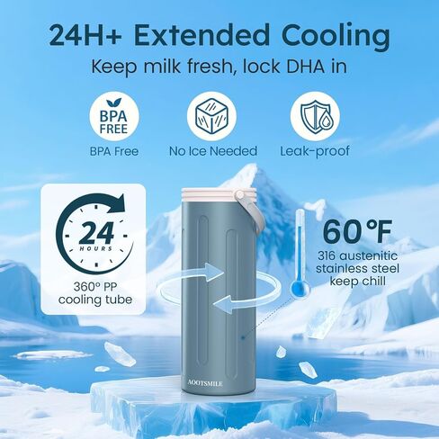Portable Breast Milk Cooler for Travel, 22oz Large Capacity Breastmilk Chiller for Working Moms, 360° Cooling Keeps Milk Chilled 24 Hours, Includes 2 Baby Bottles, Breastfeeding Essentials in Saudi Arabia