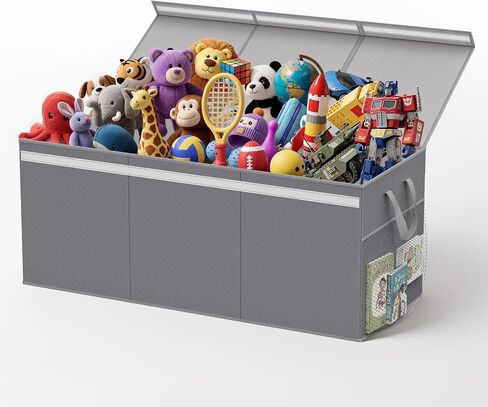 Lewondr Extra Large Toy Chest Storage Bin with Lids, Collapsible Sturdy Toy Chest Storage Box for Boys, Girls, 3 Removable Dividers for Living Room, Playroom, Nursery, Bedroom, 40"*16"*16", Grey in Saudi Arabia