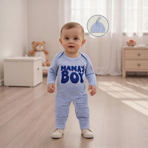 SAYOO Newborn Baby Boy Romper Clothes 3 6 12 18 Months Fall Winter Coming Home Outfit Mama's Boy Embroidery Waffle Romper in Saudi Arabia