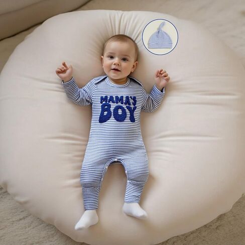 SAYOO Newborn Baby Boy Romper Clothes 3 6 12 18 Months Fall Winter Coming Home Outfit Mama's Boy Embroidery Waffle Romper in Saudi Arabia