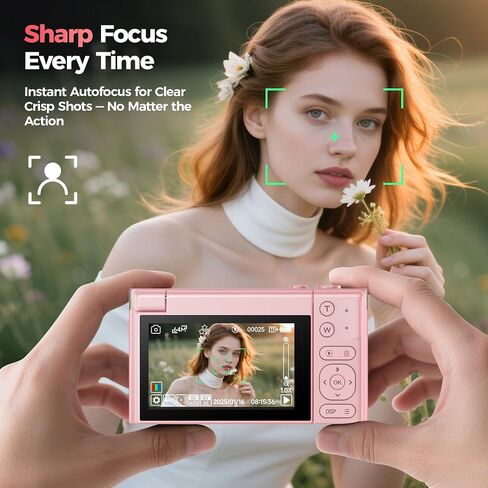 الكاميرا الرقمية 4K للتصوير الفوتوغرافي المتخلف: كاميرات 64 ميجابكسل للفيديو - 16x هدايا الكاميرا للتكبير ، تتراوح أعمارهم بين 8-18 - 180 درجة شاشة مضغوطة Cámara - نقطة وتصوير كاميرات رقمية من أجل YouTube in Kuwait