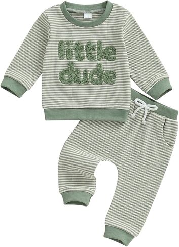 Nyapruwe Toddler Baby Boy Fall Winter Clothes Stripe Letter Embroidery Sweatshirt Tops Pants Set Casual Infant Outfits in Kuwait