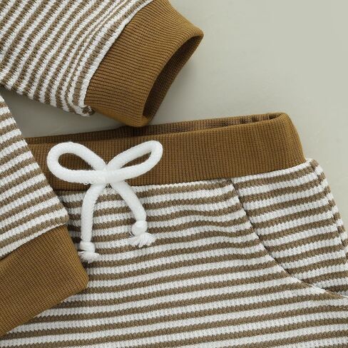 Nyapruwe Toddler Baby Boy Fall Winter Clothes Stripe Letter Embroidery Sweatshirt Tops Pants Set Casual Infant Outfits in Kuwait