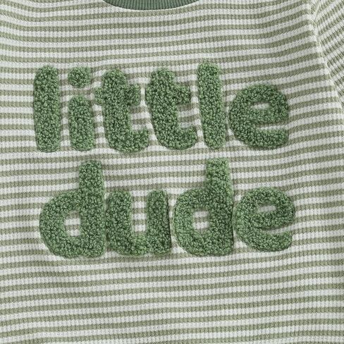 Nyapruwe Toddler Baby Boy Fall Winter Clothes Stripe Letter Embroidery Sweatshirt Tops Pants Set Casual Infant Outfits in Kuwait
