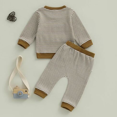 Nyapruwe Toddler Baby Boy Fall Winter Clothes Stripe Letter Embroidery Sweatshirt Tops Pants Set Casual Infant Outfits in Kuwait