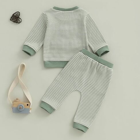 Nyapruwe Toddler Baby Boy Fall Winter Clothes Stripe Letter Embroidery Sweatshirt Tops Pants Set Casual Infant Outfits in Kuwait