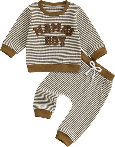 Nyapruwe Toddler Baby Boy Fall Winter Clothes Stripe Letter Embroidery Sweatshirt Tops Pants Set Casual Infant Outfits in Kuwait