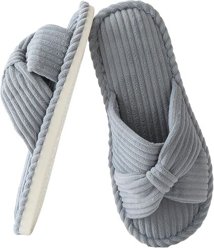 Cross Band Slippers For Women Indoor Corduroy Bow Open Toe Slippers Memory Foam Outdoor Shoes in Saudi Arabia
